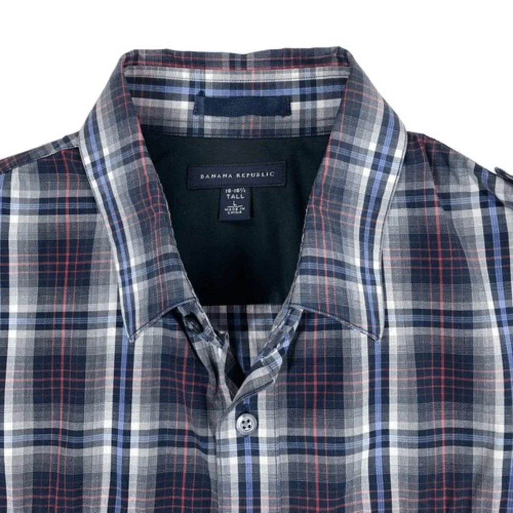 Banana Republic Shirt Mens (L) 16-16.5 Tall Large Plaid Long‎ Sleeve Button Down
